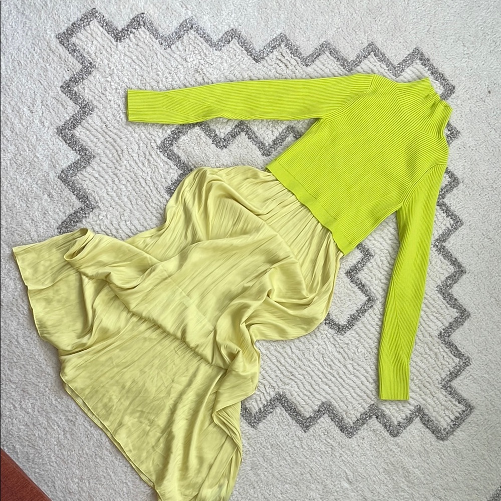 Anthropologie Thea Twofer Maxi Dress - Chartreuse Knit Sweater dress - NWOT